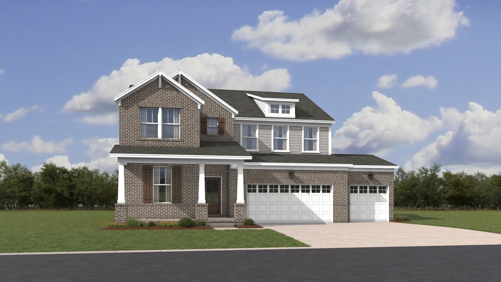 a front view of house with yard and green space