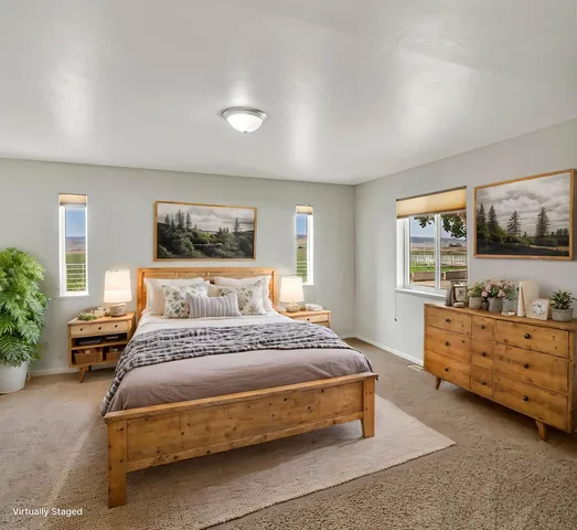 a bedroom with a bed and a dresser