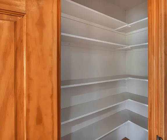 a view of walk in closet with empty racks
