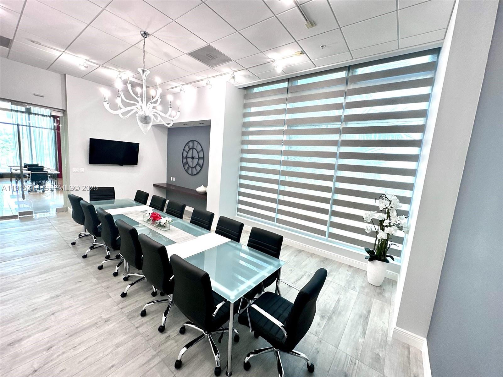 300 South Biscayne Boulevard, Unit T2407 Miami, FL 33131 - Photo 34 of 49 a workspace with furniture a chandelier and wooden floor