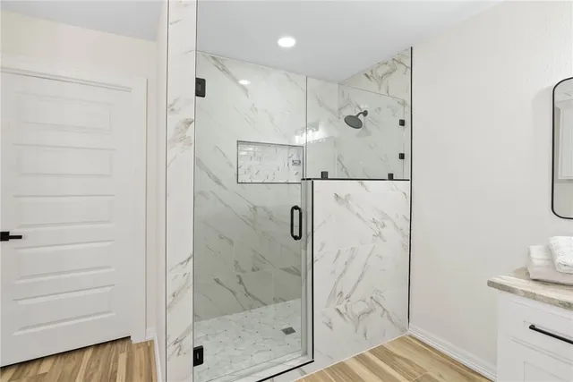 a bathroom with a shower