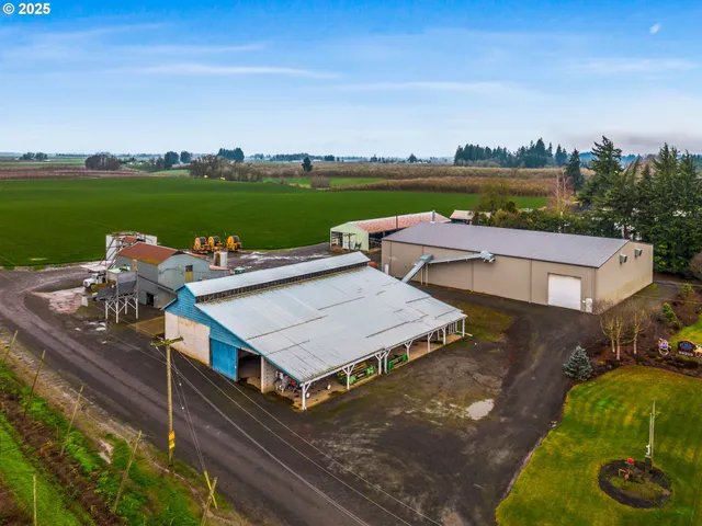 an aerial view of a house with garden space and street view