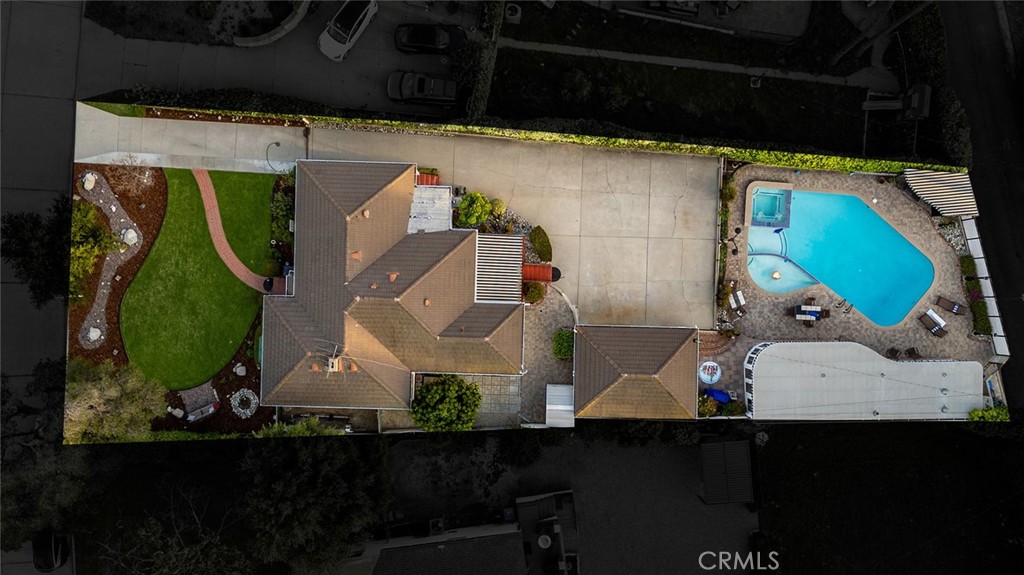 5487 Cadbury Road Whittier, CA 90601 - Photo 68 of 73 an aerial view of a house with a swimming pool