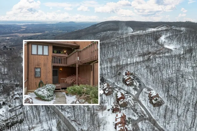 aerial view of a house with a yard