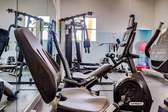 a view of a room with gym equipment