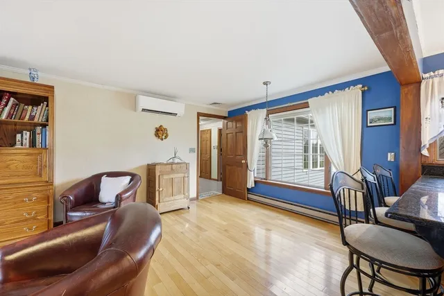 a view of an empty room with stairs