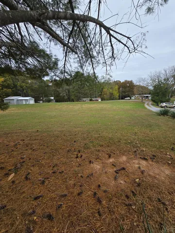 a view of a field with an ocean view