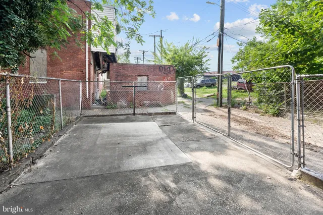 a view of a yard with potted plants