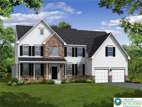 a front view of a house with a garden and trees