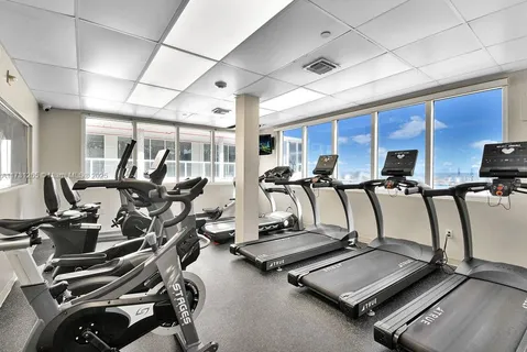 a view of a room with gym equipment