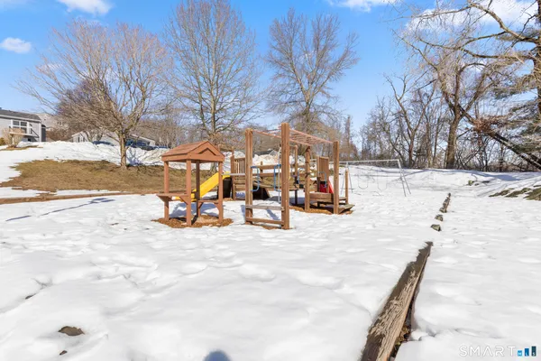a view of a building with sitting area