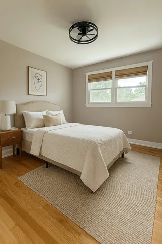 a bedroom with bed and a window