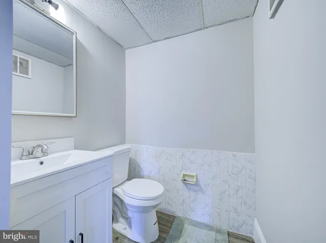 a bathroom with a sink a toilet and vanity