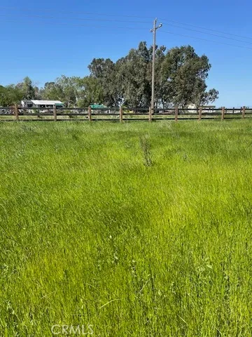 a view of a yard with wooden fence