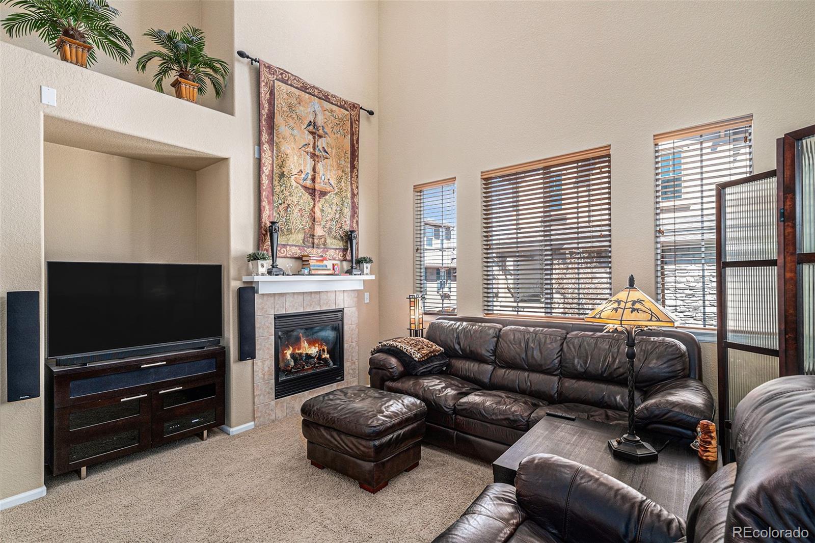 10515 Ashfield Street, Unit 1D Highlands Ranch, CO 80126 - Photo 12 of 39 a living room with furniture a flat screen tv and a fireplace