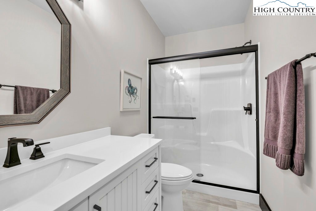 322 South Creek Drive Boone, NC 28607 - Photo 39 of 50 a bathroom with a sink a toilet a mirror and shower
