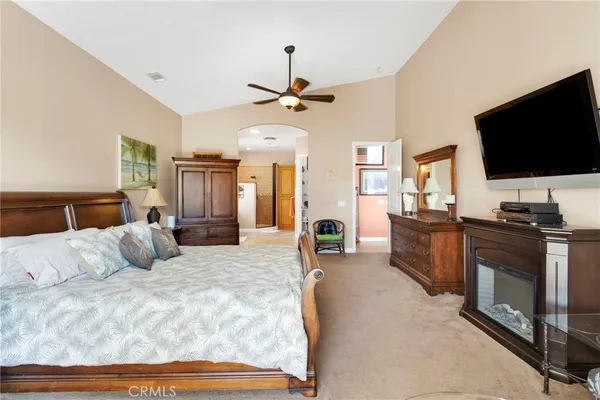 a spacious bathroom with a double vanity sink and a mirror