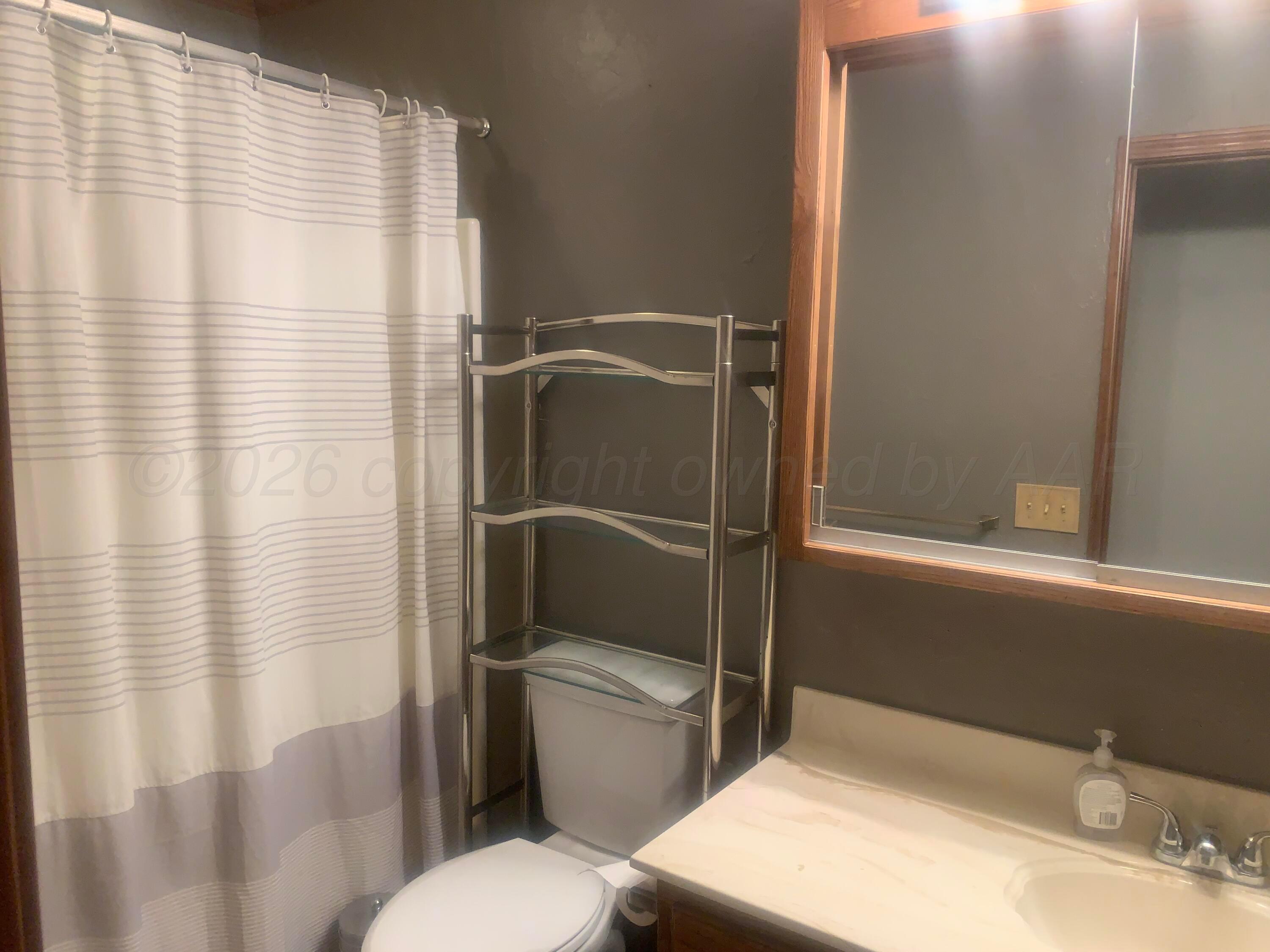 6101 Ridgewood Drive Amarillo, TX 79109 - Photo 19 of 28 a bathroom with a toilet and a shower curtain