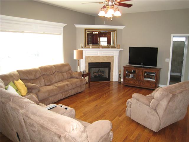 2001 Lasea Way Spring Hill, TN 37174 - Photo 2 of 20 Large Great Room with Hardwood Floors, Ceiling Fan and Fireplace.