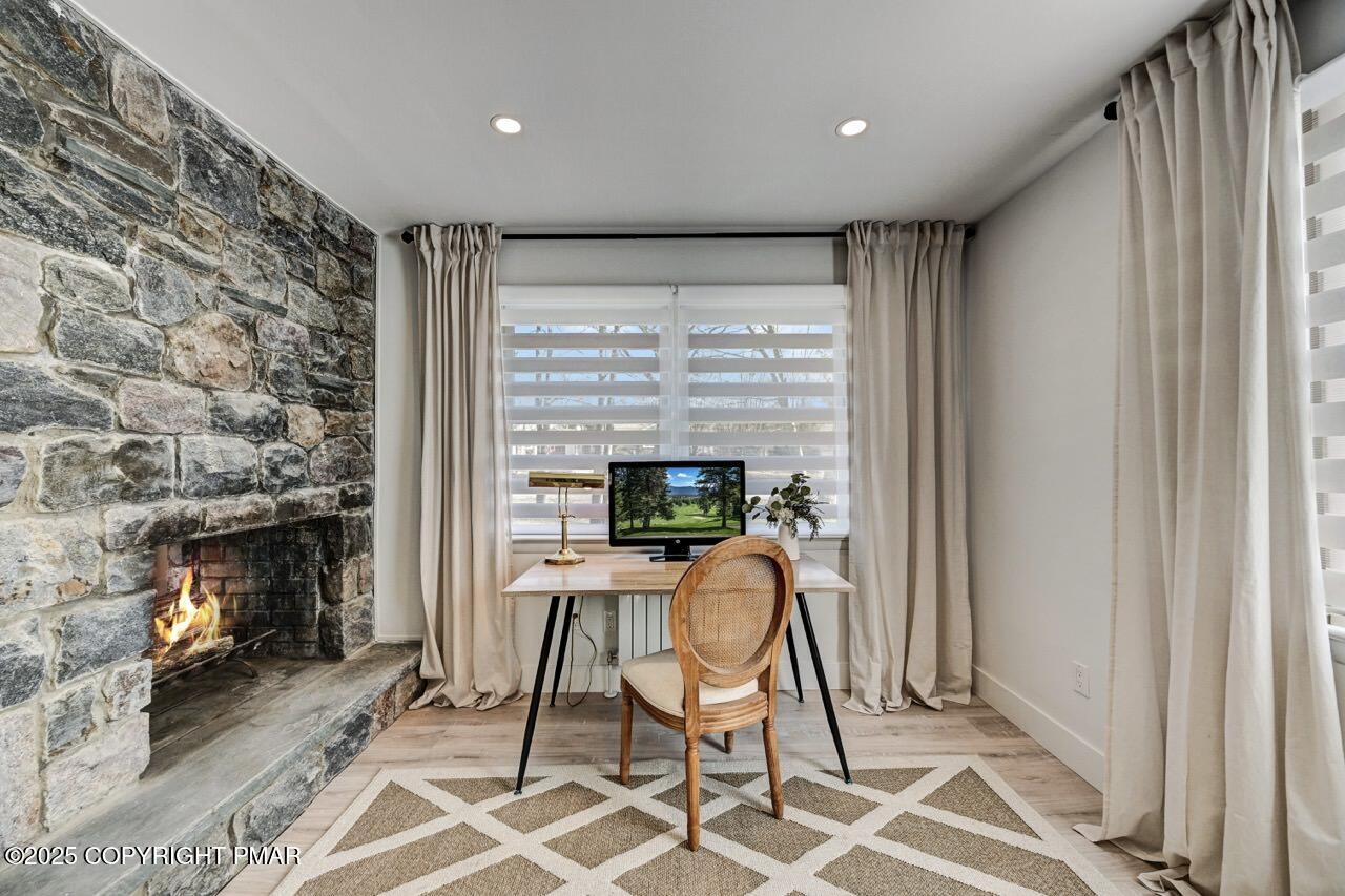 205 Winona Road Mount Pocono, PA 18344 - Photo 8 of 47 a workspace with furniture and a fireplace