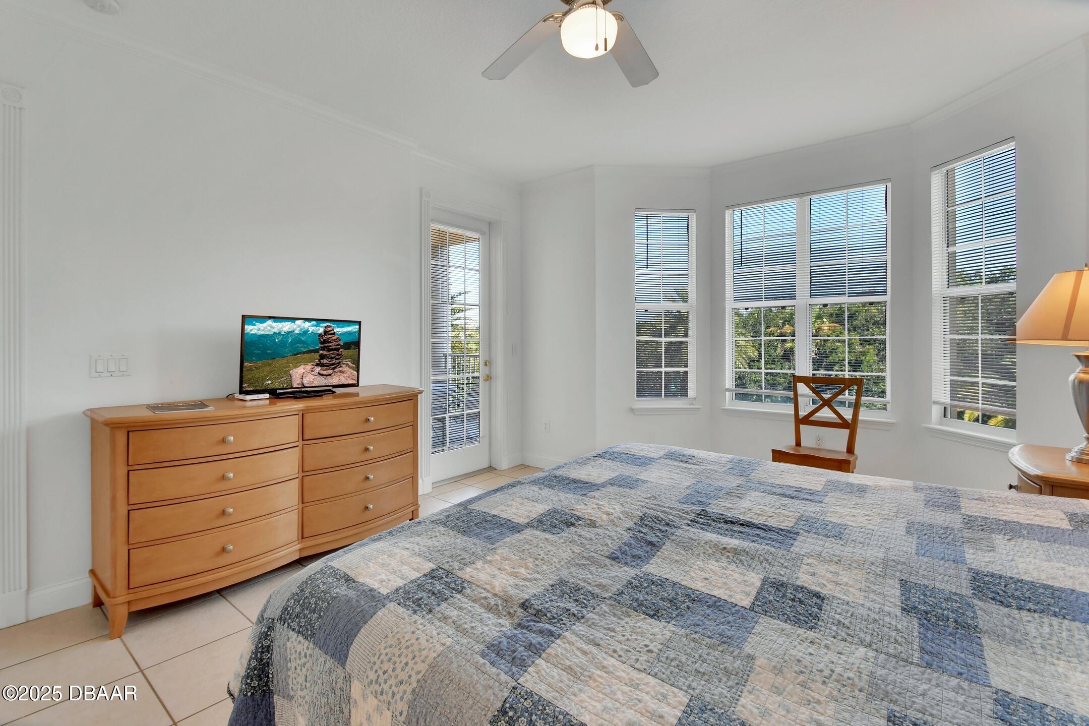 4623 Rivers Edge Village Lane, Unit 6308 Ponce Inlet, FL 32127 - Photo 11 of 55 a bedroom with a bed and large windows