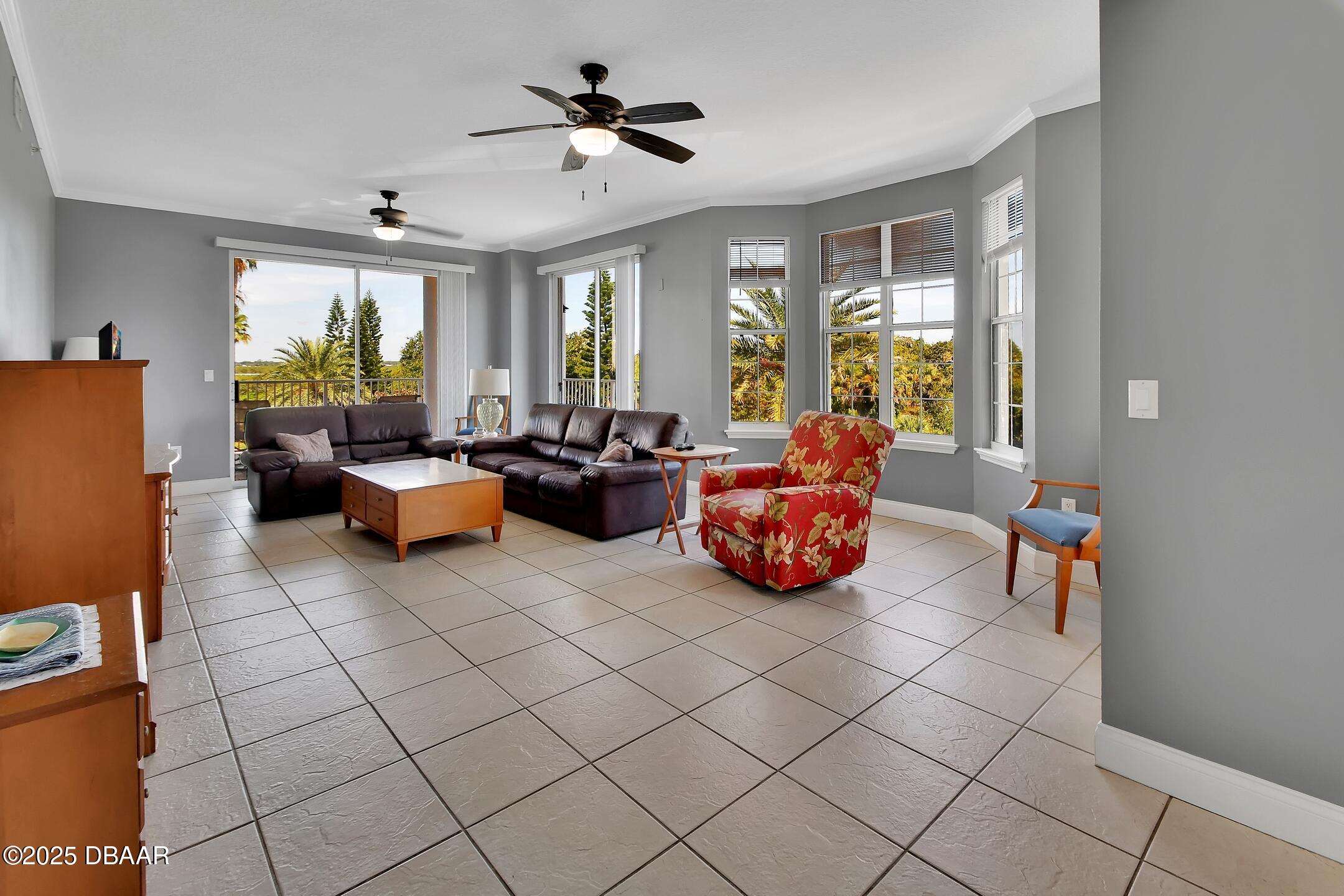 4623 Rivers Edge Village Lane, Unit 6308 Ponce Inlet, FL 32127 - Photo 2 of 55 a living room with furniture a flat screen tv and a large window
