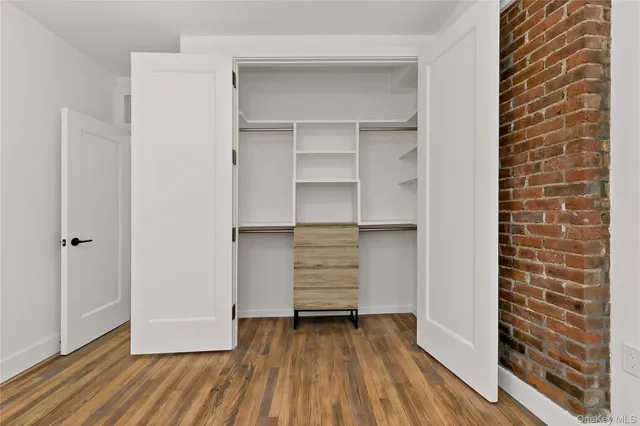 a view of walk in closet with empty racks