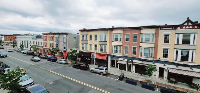 a view of a street in front of building