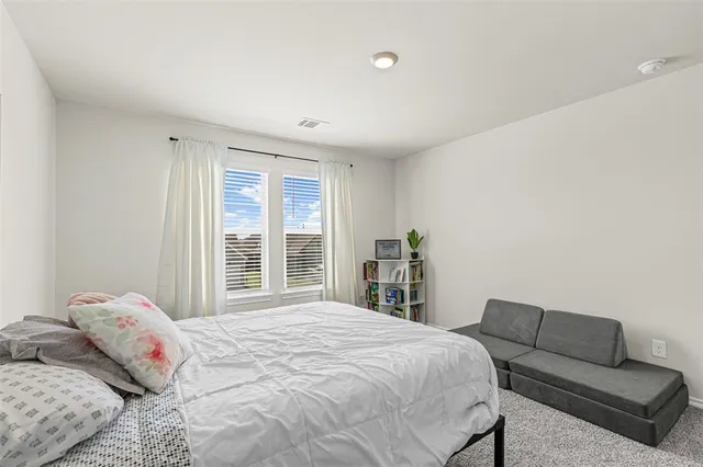 a bedroom with a bed and a couch