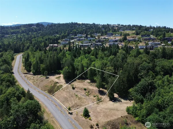 a view of a backyard with a mountain