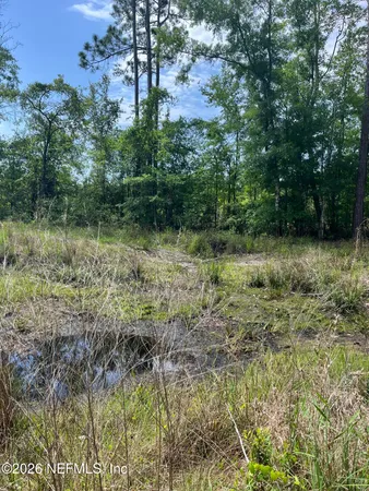 a view of a lake with a yard