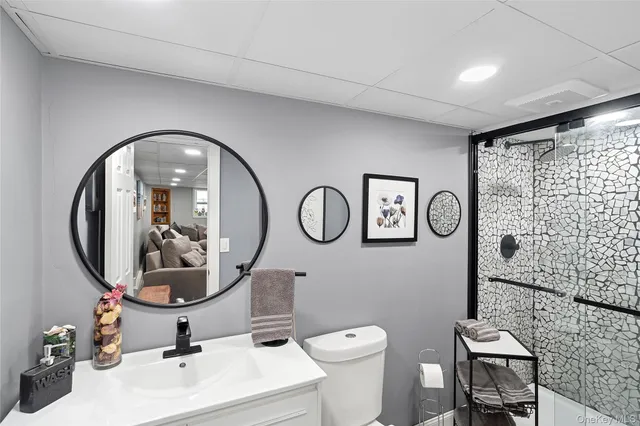 a bathroom with a toilet a sink and a mirror