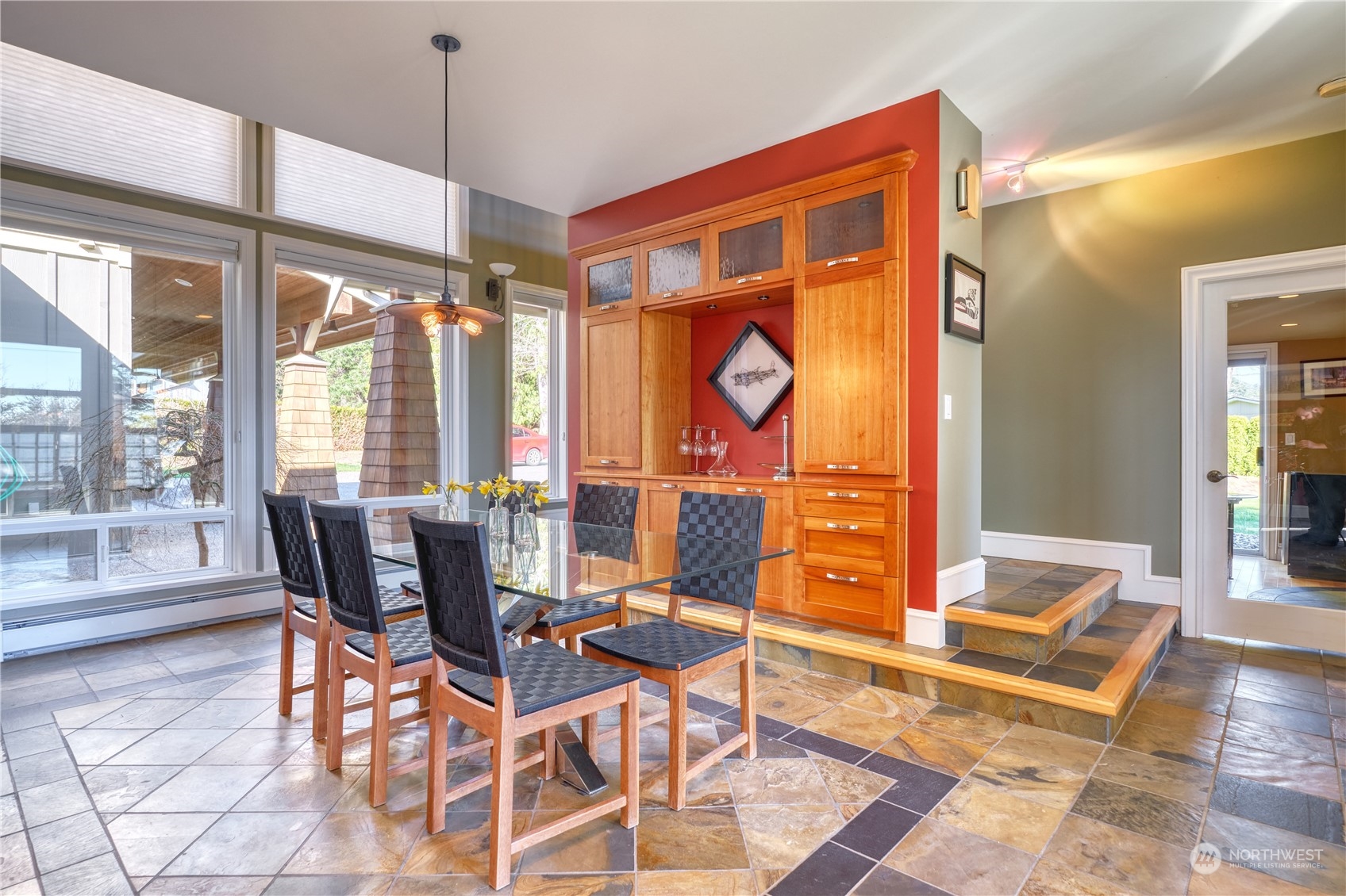 589 South Beach Road Point Roberts, WA 98281 - Photo 5 of 37 a view of a dining room with furniture wooden floor and a chandelier