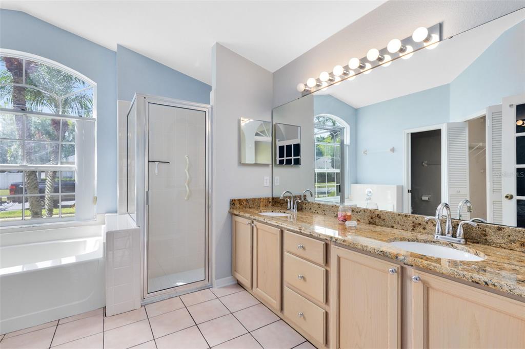 5809 Donnelly Circle Orlando, FL 32821 - Photo 7 of 22 a spacious bathroom with a granite countertop sink a mirror and a bathtub