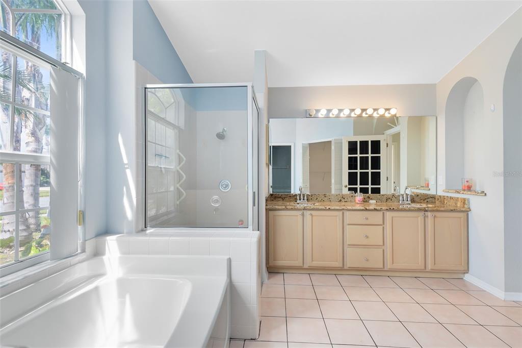5809 Donnelly Circle Orlando, FL 32821 - Photo 8 of 22 a bathroom with a tub a sink and a large mirror