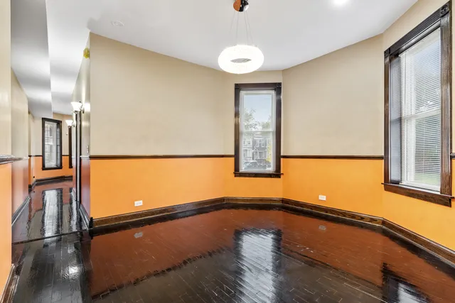 a view of a living room with a window