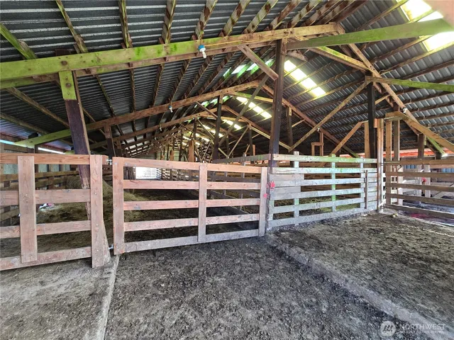 a view of a park with large trees