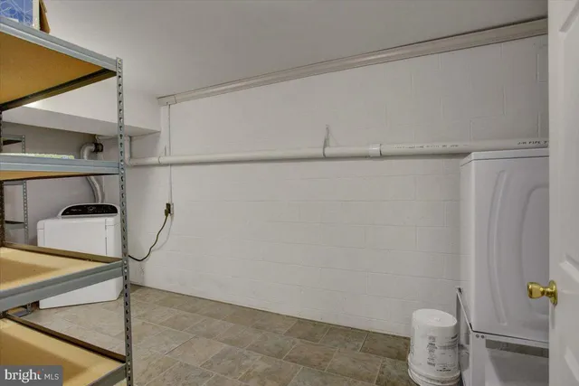 a view of storage and utility room with racks on the wall