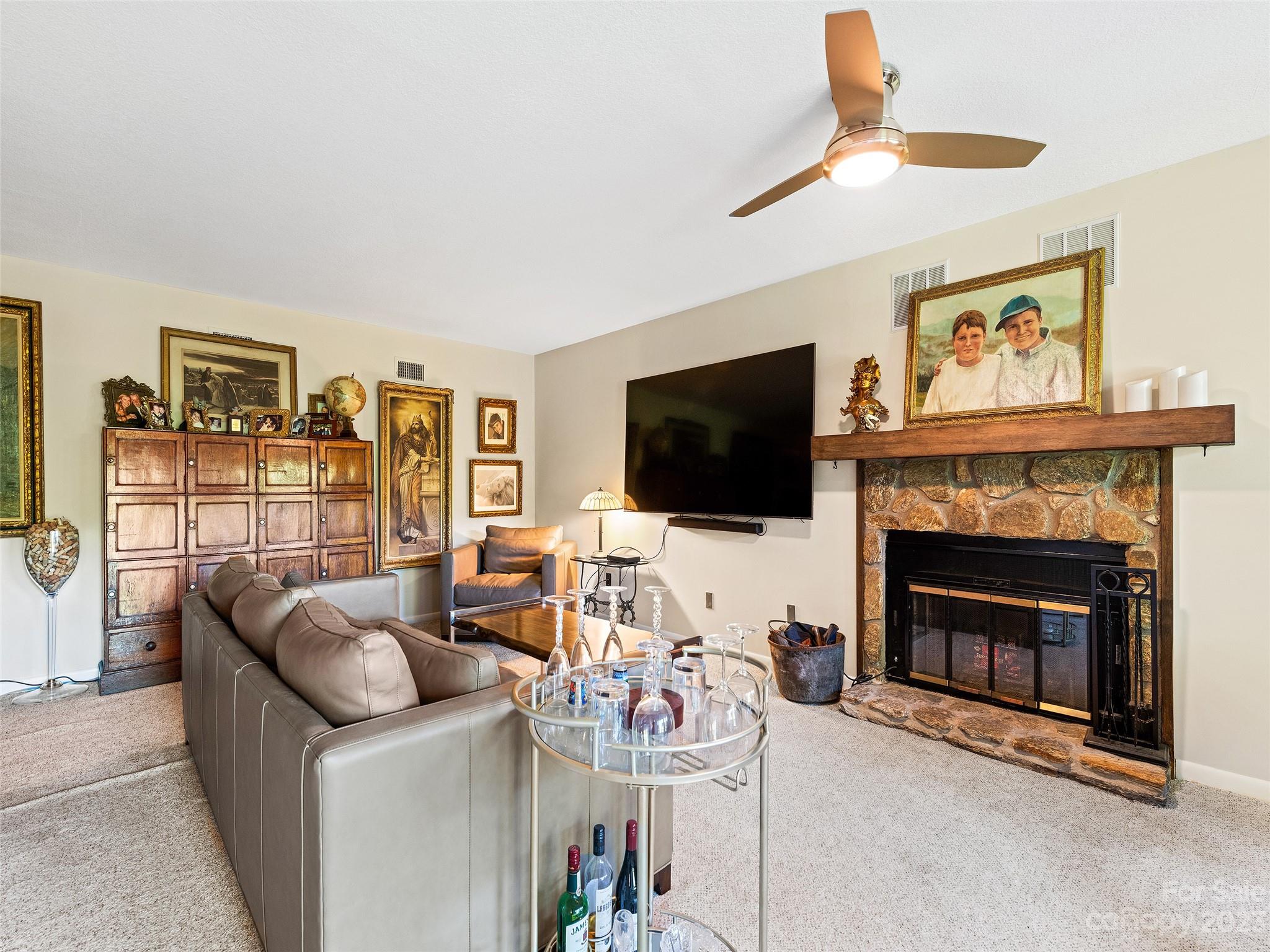 87 Willow Road, Unit C1 Waynesville, NC 28786 - Photo 24 of 48 a living room with furniture a flat screen tv and a fireplace