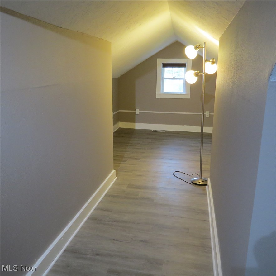 45560 North Ridge Road Amherst, OH 44001 - Photo 46 of 50 Additional living space featuring vaulted ceiling, wood finished floors, and a textured ceiling