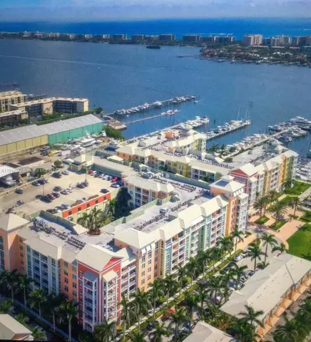 a view of a lake with building in front of it