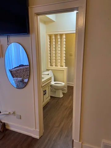 a bathroom with a toilet and a vanity