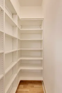 a view of walk in closet with empty racks
