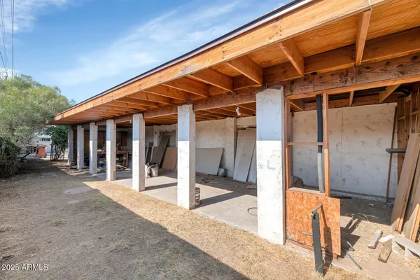 a porch with seating space