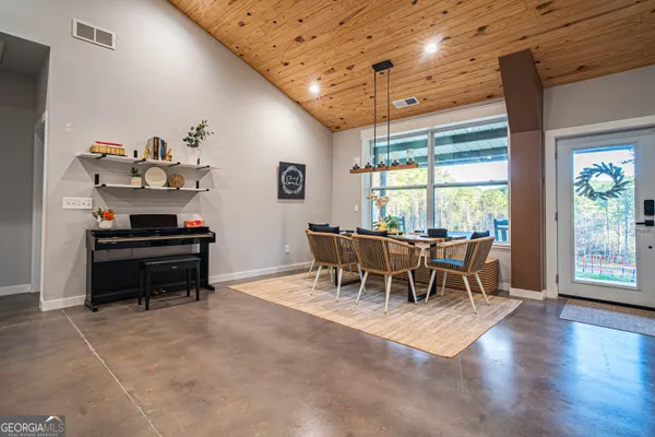 a view of a dining area with furniture