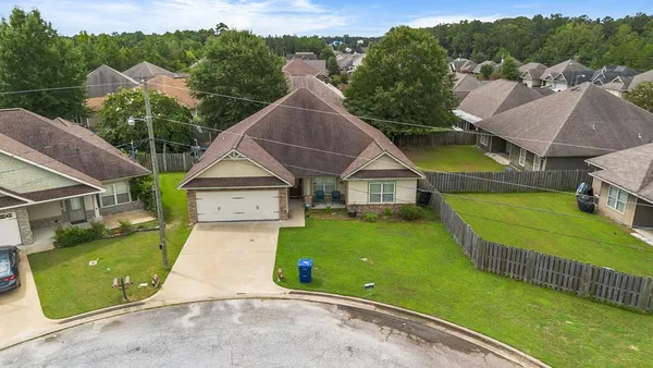 an aerial view of a house