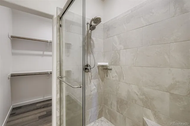 a view of an empty walk in closet