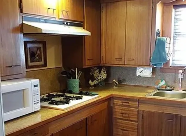 a kitchen with a stove and a sink
