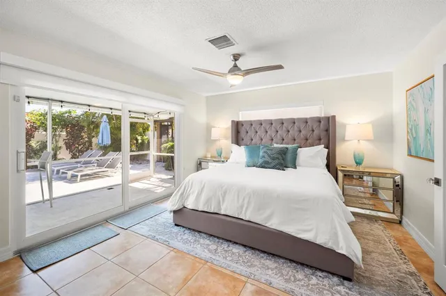 a bedroom with a large bed and a large window