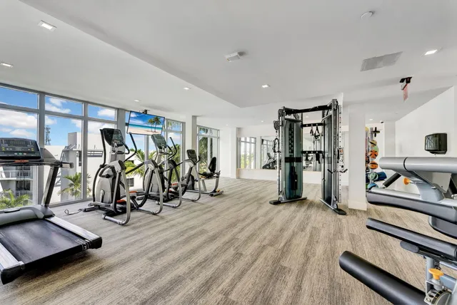 a view of a room with gym equipment